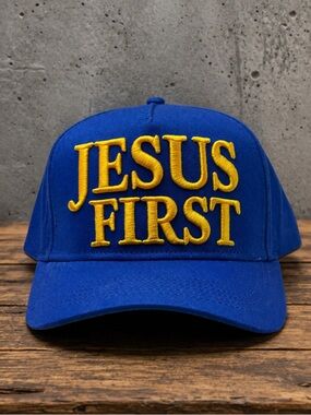 ✝️ JESUS FIRST HAT BOLD 3D EMBROIDERED SNAPBACK BASEBALL CHRISTIAN CROSS BLUE